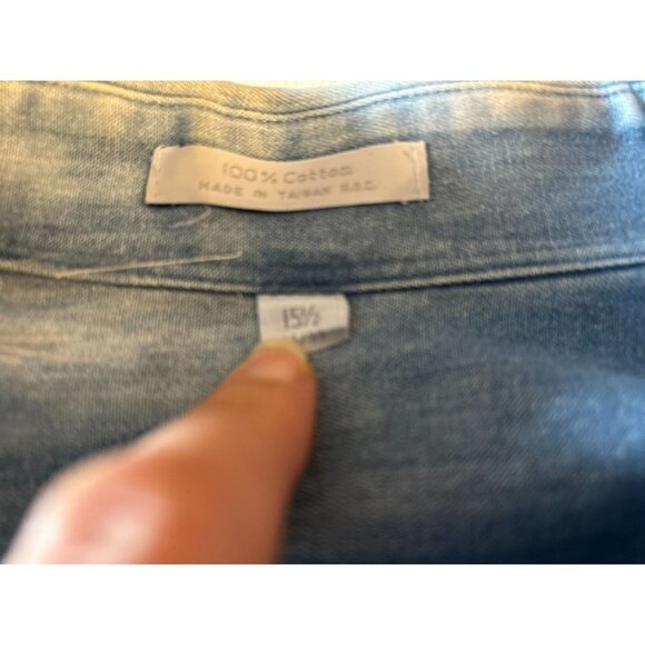 Men's EAGLE Cotton Long Sleeve Jean Button Down Shirt eagle Embroidery Size 15.5 - Picture 8 of 9